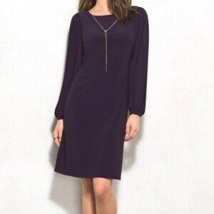Roz & Ali Plum Purple Jersey Knit Pleated Long Bishop Sleeve Dress Size Medium